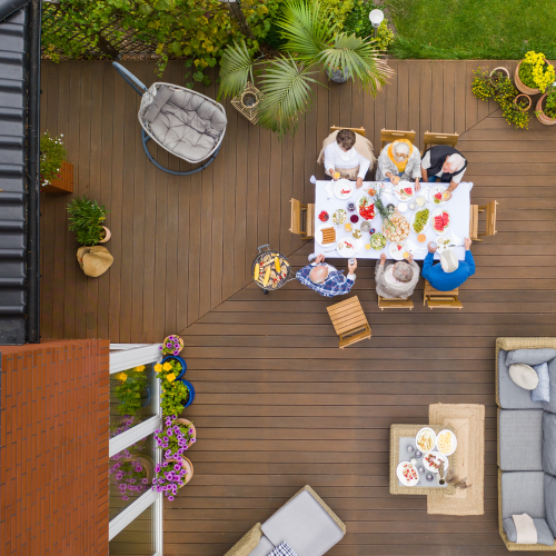 A newly built deck for a home